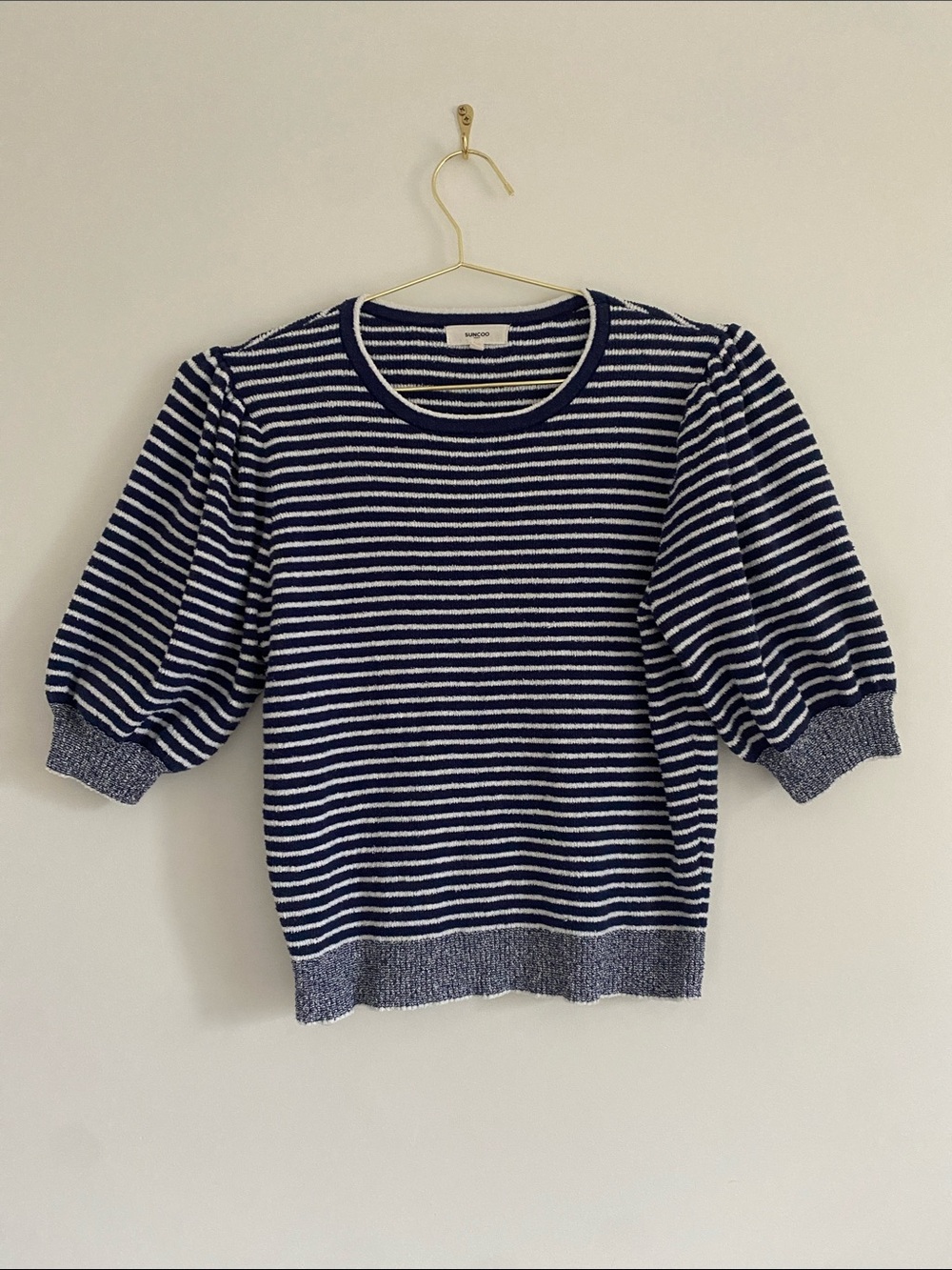Suncoo Paris Stripe Terry Puff Sleeve Tee